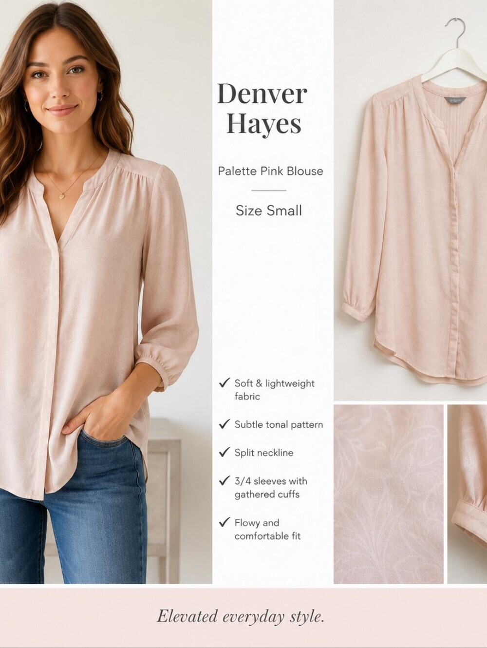Denver Hayes Pale Blush Split-Neck Blouse